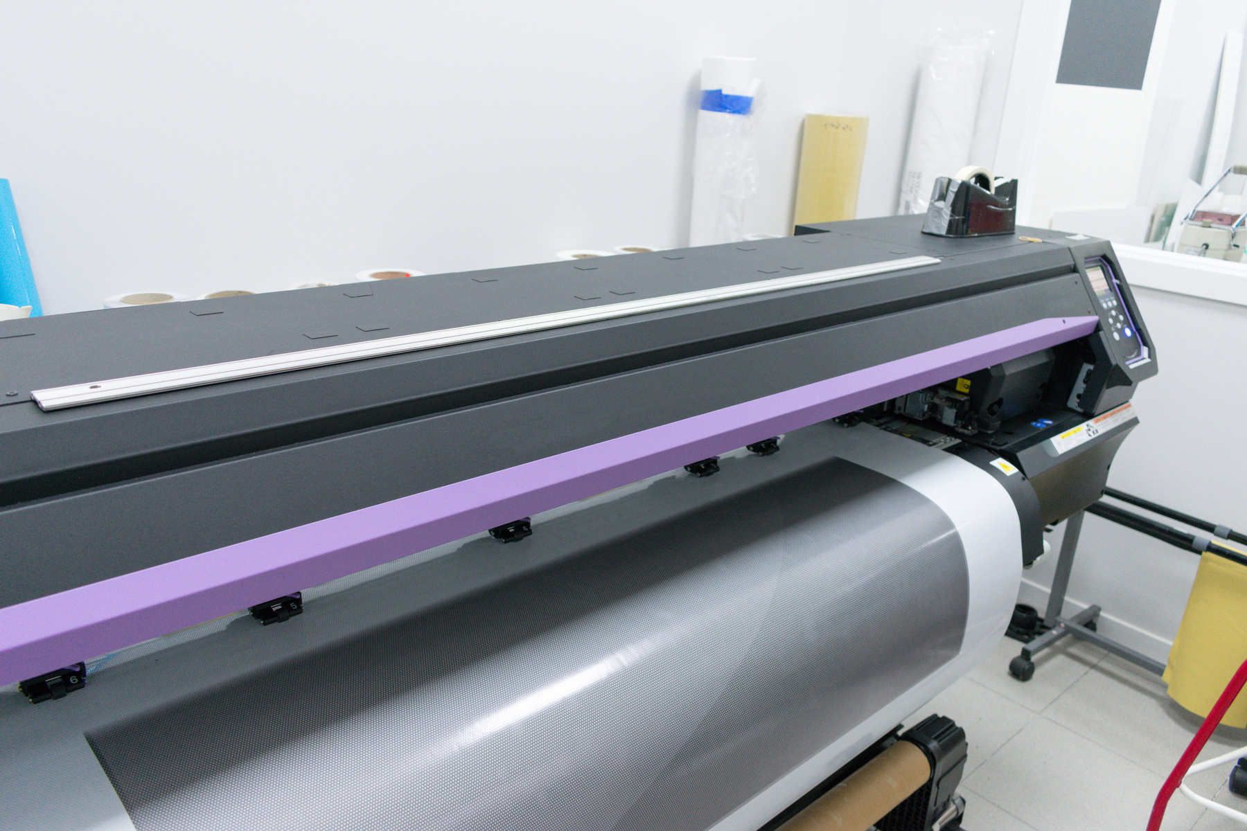 close detail of vinyl printing plotter working
